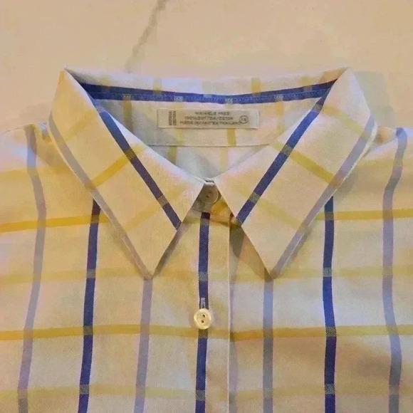 Foxcroft Womens Collared Cotton Plaid Button Down Shirt Blue Green Size 14 - Picture 4 of 9